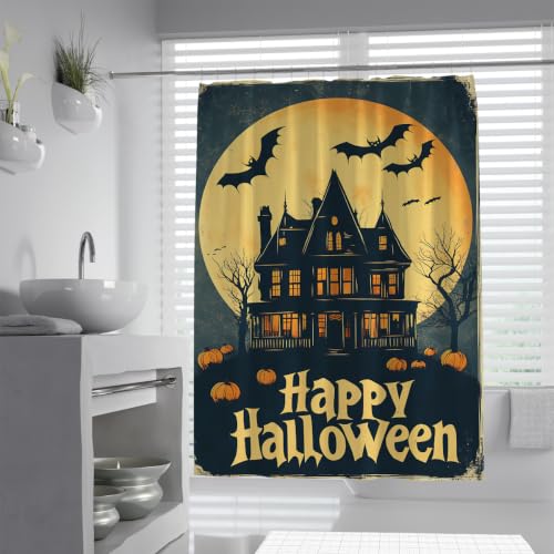 Rideau de douche Halloween château et citrouille imperméable en polyester - 2
