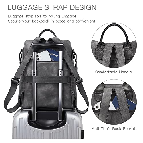 Image of Shrrie Vegan Leather Backpack Purse for Women with Adjustable Shoulder Bag | Water Resistant Fashion Designer Travel Backpack,Convertible Shoulder Bag with Wristlet,College Work