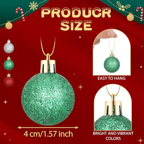 Liliful 72 peças mini bolas de Natal mini enfeites de pendurar árvore de Natal glitter bola de Natal