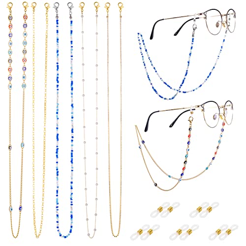 HooAMI 5 Stücke Brillenkette Damen, Sonnenbrille Kette Brillenband Damen, Perlen Brillen Halter Set für Lesebrillen Cover
