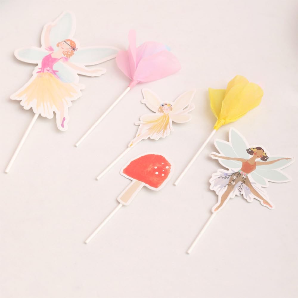 Juego de vajilla desechable de 57 piezas, diseño de hadas, hongos, platos, vasos, servilletas, decoración de pastel de hadas, suministros de decoración de fiesta de cumpleaños para niñas (10