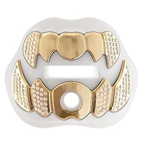 LeCool Football Mouth Guard with Connected Strap- 3D Beast Chrome Adult and Youth Mouth Guard-Mouth Piece for Sports for Maximum Air Flow and Teeth Protection (White, with Diamonds)