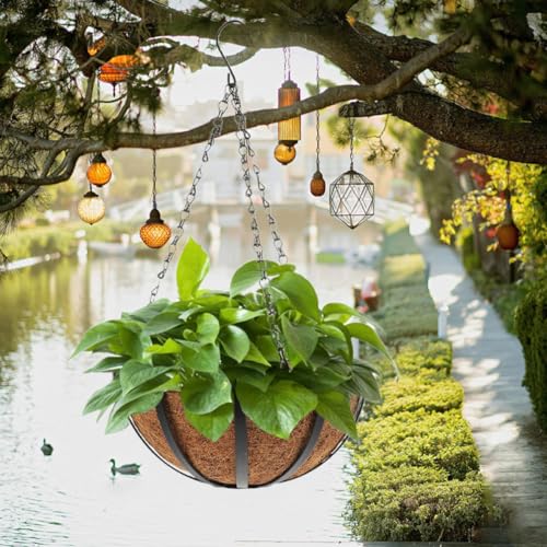 Panier mural pour fleurs en fibre de coco et fer suspendu