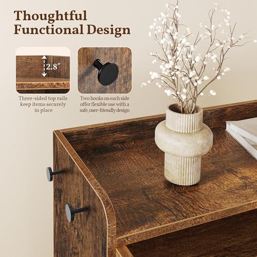 Image of Yaheetech Shoe Storage Cabinet with Doors, Farmhouse Shoe Cabinet with 2 Adjustable Shelves and 4 Side Hooks, Wooden Shoe Rack Organizer Cabinet for Entryway, Foyer, Hallway, Rustic Brown