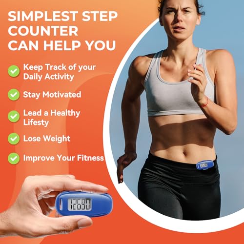 Image of 3D Pedometer for Walking, Simple Walking Step Counter with Removable Clip and Strap, USB Rechargeable Step Tracker with Backlight, Accurate Step Counter for Men Women Seniors - Dark Blue