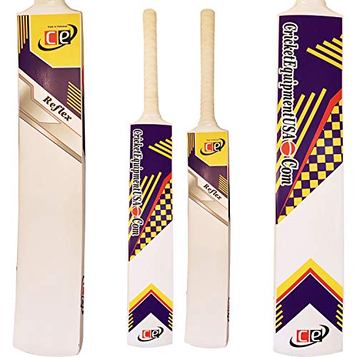 Ce Tape Teniis Ball Cricket Bat Painted Wood Reflex Light Weight 1 Lb 12 Ozs White Curved Wooden Bat (Short Handle, Reflex - Painted Wood) #TOP1