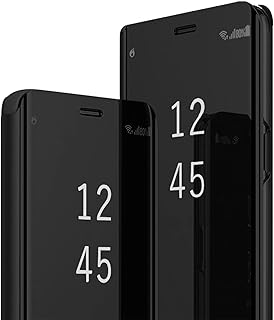 جراب مراية ذكي مطوي بتصميم رفيع وأنيق مضاد للخدش ومضاد للصدمات مع خاصية النوم والتنبيه الذكي، (لون أسود، لموبايل V27 شبكة الجيل الخامس 5G)