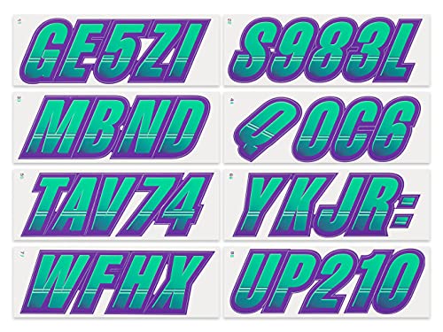 Image of STIFFIE Techtron Seafoam Green /Purple 3 inch Boat & PWC Registration Decals • Numbers Letters Stickers