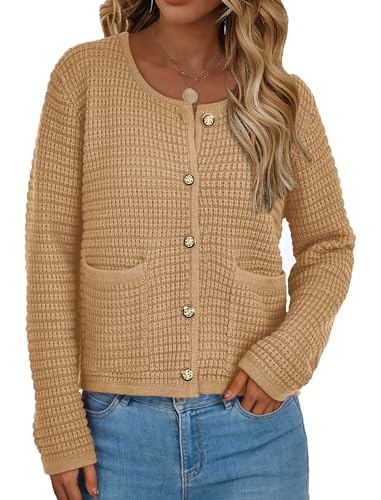 PRETTYGARDEN Women Knit Cardigan Sweaters Fall Fashion Long Sleeve Open Front Button Down Trendy Casual Jacket Winter Clothes