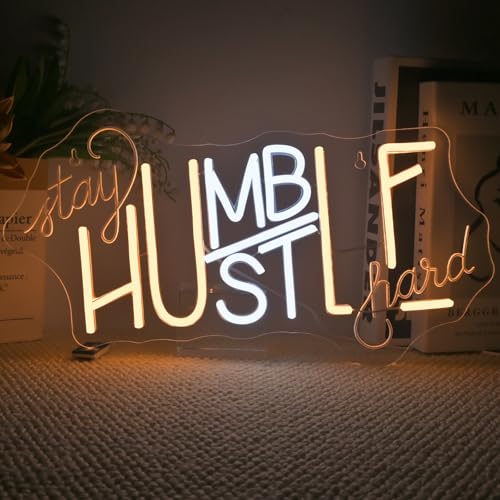 Image of ineonlife Stay Humble Hustle Hard Neon Sign Accessories Light Up for Wall Decor Modern Led Sign for Gym Small Acrylic Art Decor for Office Bedroom Decorations