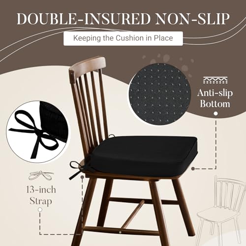 Basic Beyond Chair Cushions for Dining Chairs, D-Shaped Kitchen Chair Cushions with Ties Set of 6, 2.5" Thick Seat Cushions for Dining Room/Kitchen Chairs, 17" x 16", Black - Image 6