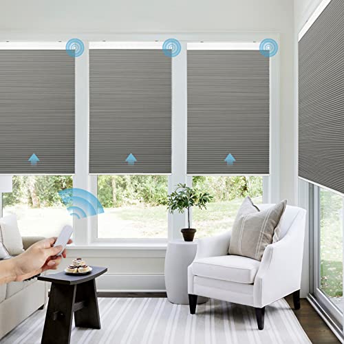 Grandekor Motorized Cellular Shade With Remote,Motorized Blinds 100% Blackout Cordless Smart Honeycomb Blinds With Battery Powered,Dark Gray,34X64 #TOP3
