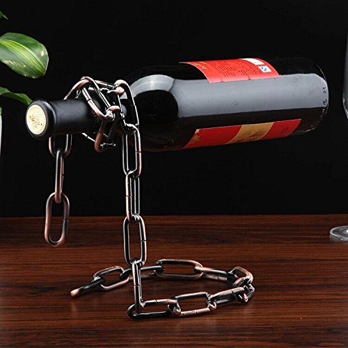 Roontin Creative Metal Chain Wine Rack,Retro Handicraft Home Decor Wine Bottle Holder (Vintage copper), Brown, 40 cm x 20 cm x 20 cm