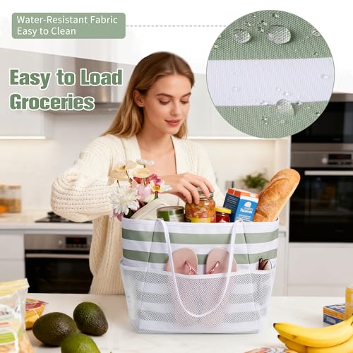 Image of KALIDI Beach Tote Bag Women Large Waterproof Sandproof Shoulder Handbag Packable Grocery Bag Hobo Purse for Picnic Vacation