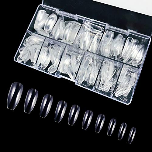 500 Stücke Ballerina falsche Nägel,10 Größen Künstliche lange Nägel, Klar Acryl Fake Nail Full Cover in Klar Box für Nagelstudios Cover