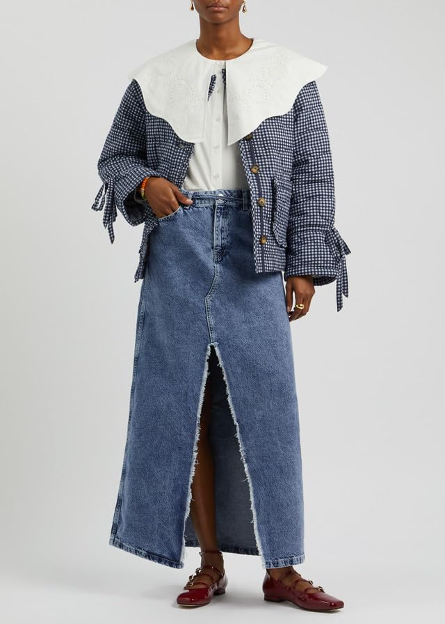 LifeShe Women Plaid Puffer Quilted Jacket Crop Button Up Padded Coats Collarless Winter Coat with Pocket3