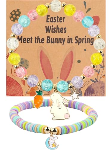 Easter Braclets Basket Bunny Gifts, First Communion Baptism Confirmation Christian Easter Gifts for Gir Daughter Granddaughter