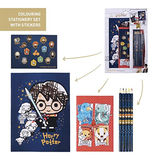 CERDÁ LIFE'S LITTLE MOMENTS - Set Papeleria Libros para Colorear de Harry Potter Incluye 2 Cuadernos para Colorear Niños 2 a 12 Años, 5 Lápices de Coloresy Pegatinas