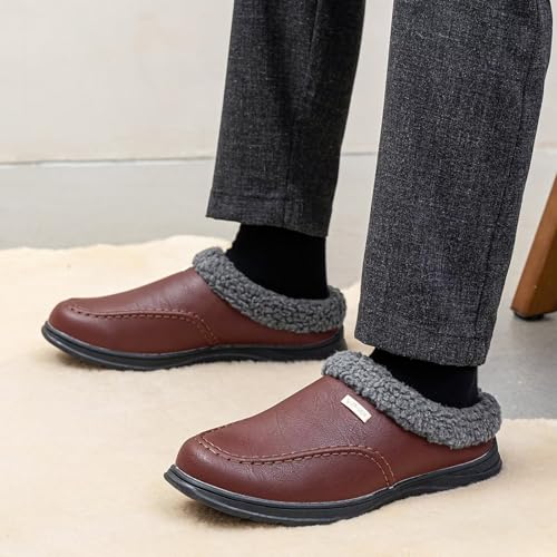 Zapatillas de casa de hombre en cuero con forro cálido de invierno 6