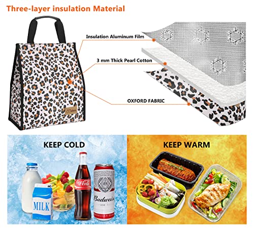 Ccidea Lunch Bag For Women Men, Simple Insulated Lunch Box, Reusable Lunch Boxes For Office Work Travel (Leopard Print) #TOP3