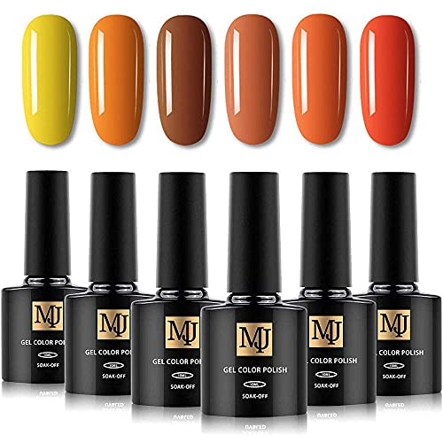 Yelna Nail Polish Set, 6 Colors 0.33 ounce/bottle, Gold Yellow Orange Summer Color Vegan UV LED Gel Nail Polish, Gel Nail Kit for Salon, Halloween
