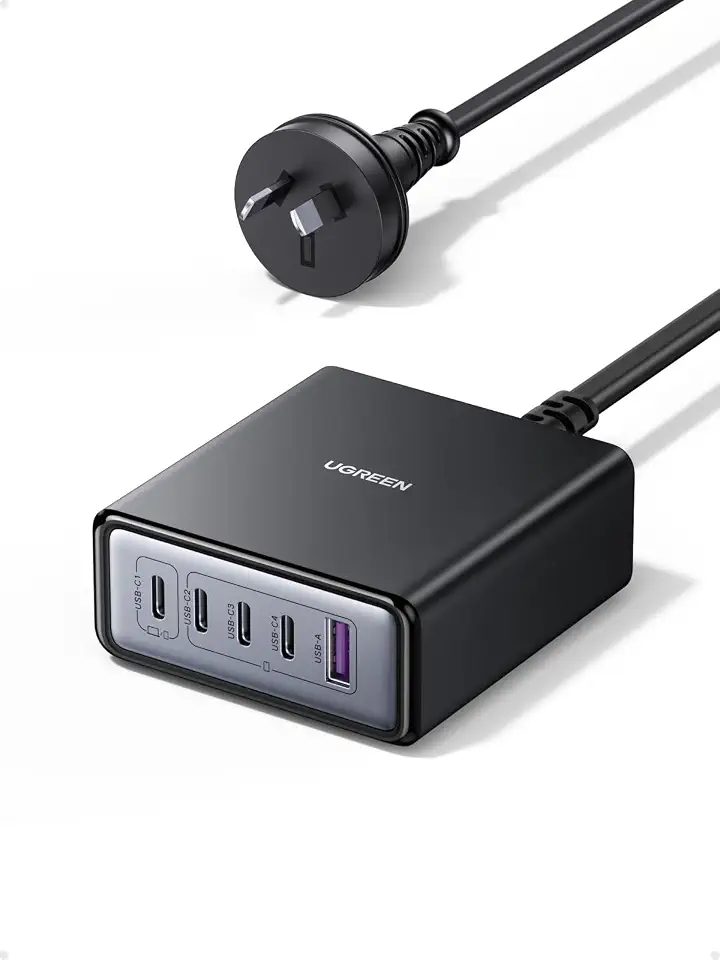 Ugreen Mini 65W USB C Charger, 5 Ports Desktop Charger Nexode GaN II Charging Station, Fast Laptop Power Adapter for MacBook Air, iPhone 17 Pro Max, Galaxy S26 Ultra(PPS 45W) Pixel 10, iPad Pro