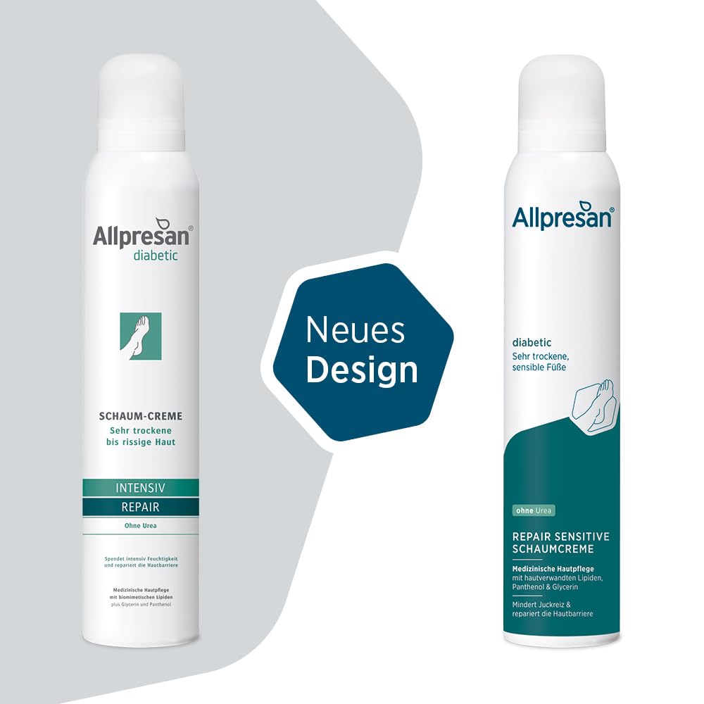 Allpresan diabetic Repair Sensitive Schaum-Creme ohne Urea 3x 200 ml | Zur intensiven Pflege sehr trockener, sensibler Füße