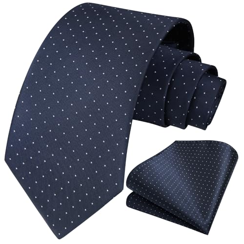 Image of HISDERN Polka Dot Ties for Men Classic Silk Ties and Pocket Square Formal Business Necktie Handkerchief Wedding Party
