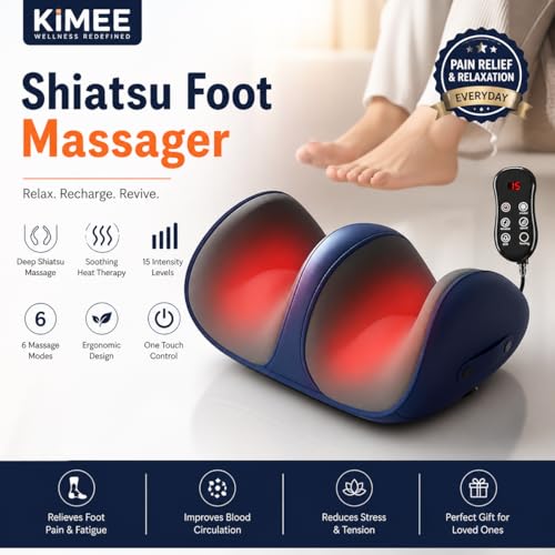 Image of KIMEE Shiatsu Foot Massager Machine with Heat, Foot and Calf Massager,Delivers Relief for Tired Muscles and Plantar,Deep Tissue Massager, Pain Relief, Promotes Blood Circulation Giftfor Women Men