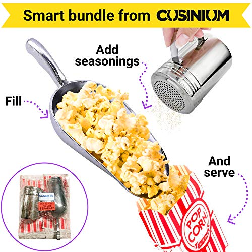 CUSINIUM Aluminium Popcorn Scoop - Popcorn Salt Shaker - [100pcs] 1oz Popcorn Bags Bundle - Thumbnail 3