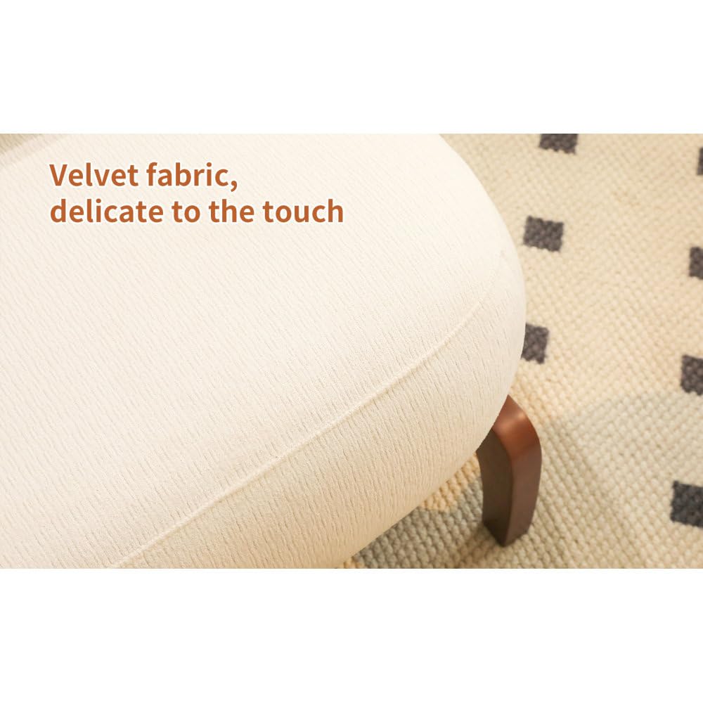 I0I&I0I Sillón de terciopelo sin marca acolchado con patas de madera, cómoda silla de acento para salón, dormitorio, balcón, sala de espera, lectura (blanco + tela + madera)