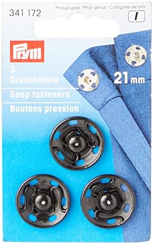 Prym 21 mm Sew-On Snap Fasteners, Pack of 3, Brass Black