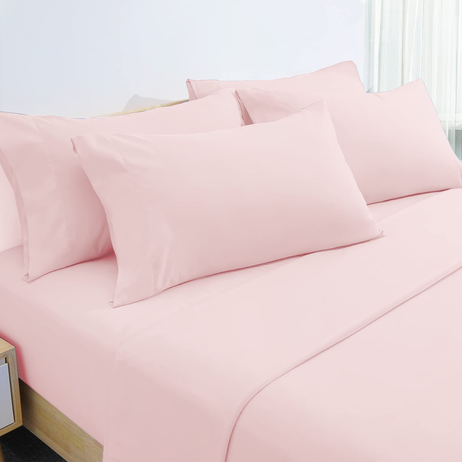 HOMEIDEAS 6 Pieces Lightweight Easy Care Microfiber Bed Sheets Set(Queen, Pink), Super Soft & Fade Resistant, 15 inches Deep Pocket 1800 Thread Count Bedding