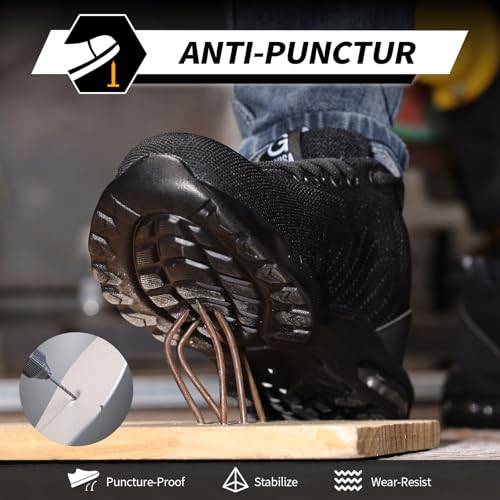 GLANOUDUN Steel Toe Shoes for Men Black Work Shoes Lightweight Safety Shoe for Men Indestructible Steel Toe Sneakers Industrial Construction Shoe Men's Work & Safety Footwear3