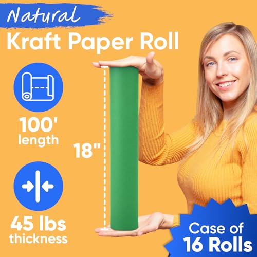 Image of 18 inch x 1200 inch (100 ft) Green Kraft Paper Roll (Case of 16 Rolls), 45 lbs Thickness, Made in USA Kraft Paper for School, Art Colored Paper, Gift Wrapping, Packing Paper for Moving