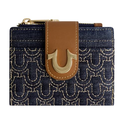 True Religion Women's Mini Wallet, Horseshoe Logo Small Compact Clutch Purse, Dark Denim, One Size2