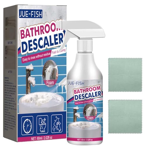 Gienslru Acssart - Descalcificador de baño, descalcificador de baño Jue-Fish de 2.1 onzas, limpiador de manchas difíciles, spray de espuma descalcificador de baño multiusos, con accesorios de limpieza