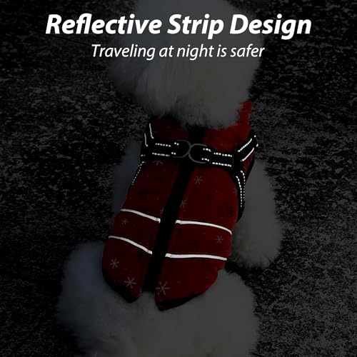 Mitili Warme Hundemantel Wasserdicht mit Geschirr, Reflektierend Hundejacke Winter für Kleine und Mittlere Hunde, Winddichte Hunde Wintermantel, Outdoor Hundeweste (Schneeflocke, M)