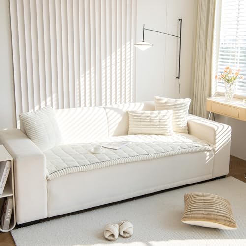 ele ELEOPTION Fuzzy Pet Couch Covers for Sofa Washable Plush Small Medium Large Dog Blanket Furniture Protector Pet Blanket Mat for Dogs and Cats Couch Fluffy Blankets (White, 28x83inch)