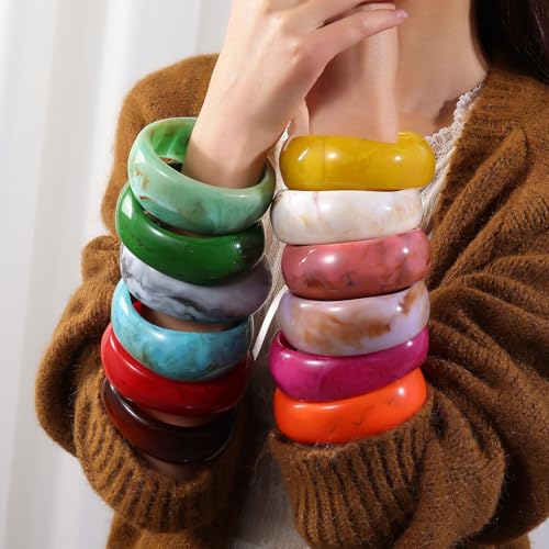 Image of Colorful Resin Bangle Bracelet For Women Irregular Wide Chunky Geometric Bracelet Fashion Charm Accessories Jewelry Birthday Holiday Gifts