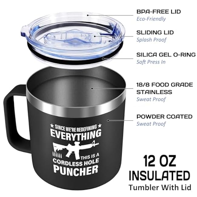12 Oz Gun Coffee Stainless Steel Insulated Wine Mug - Funny Personalized Travel Coffee Mug for Women Men Birthday - Novelty Gift (Black)