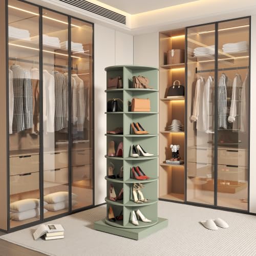 Image of HKLYRHIMO Rotating Storage Rack-American Design White-7-Tier Spinning Storage Rack,Free Standing 360 Revolving Shoe Organizer-for Bedroom,Livingroom,Hallway. (Green,7-Tier with Base)