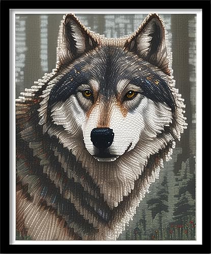 Image of Findvoor Stamped Cross Stitch Kits for Beginners Full Range of Cross Stitching Embroidery Pattern for Adults, 11CT DIY Needlepoint Embroidery Starter Kits-Wolf King 15.7x19.7 inch