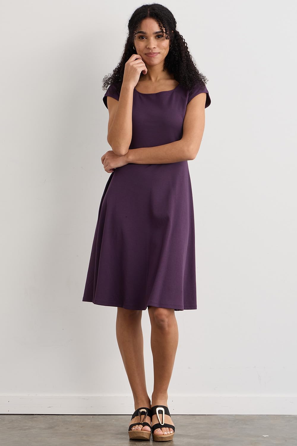 Fair Indigo Women's 100% Organic Pima Cotton Ballet Neck Dress - Image 2
