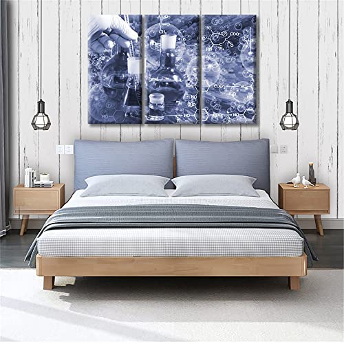 Image of TUMOVO 3 PanelsScientist and Test Tubes Laboratory Concept Artwork Canvas Paintings for Bedroom, Living Room, Office. Medical Chemical Equations Home Decor Framed Ready to Hang (42 inch Wx28 H)