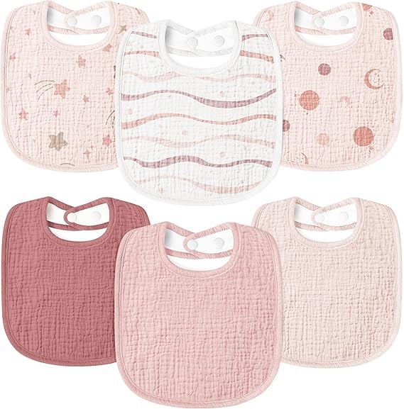 Image of Susurration Muslin Baby Drool Bibs 6Pack Soft Square Adjustable Baby Bandana Bibs for Unisex Girls & Boys