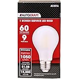 AutoCraft A19 Long-Life LED Dimmable Service Shop Light Bulb - 9 Watts (60w Equivalent) 120 VAC, 1050 Lumens, 15,000 Hour Lifetime, Long Lasting Brightness, Universal Fit, Ideal for Shops & Garages