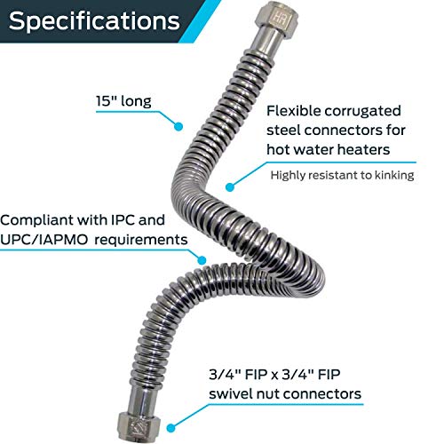 Holdrite Quickflex 3/4 Inch Fip X 3/4 Inch Fip X 15 Inch Water Heater Connectors, Qfc-7515 #TOP1