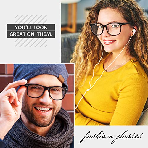 GQUEEN Hornbrille Brille Ohne Stärke Fake Brille Nerdbrille Damen Herren Großer Rahmen UV400,PE1