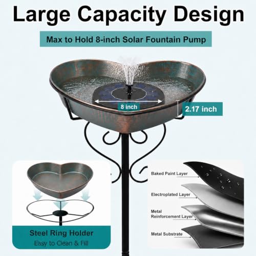Image of Goodeco Metal Heart Bird Bath - 2.17 inch Deep, 12.1 inch Easy-Clean Removable Bowl